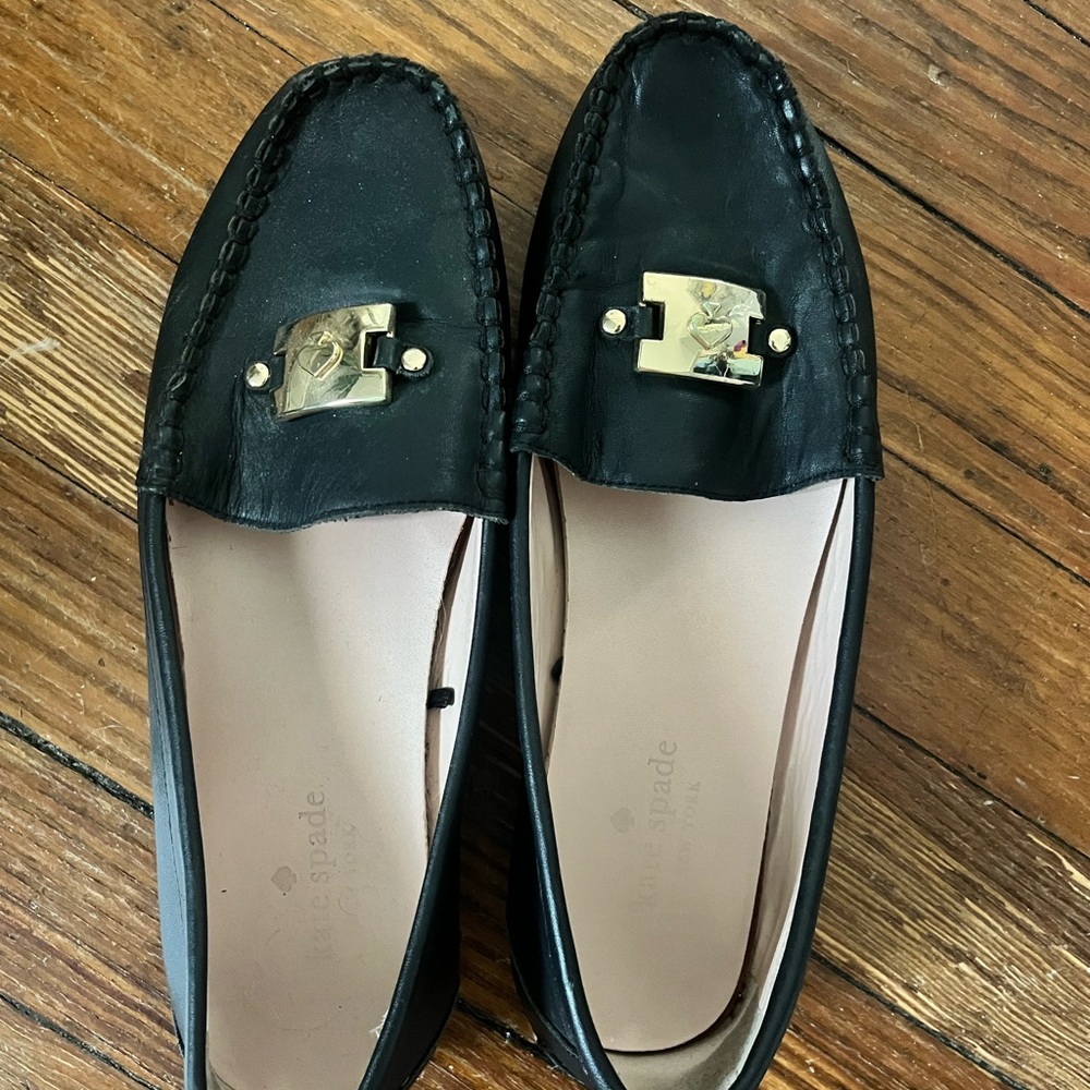 Kate Spade Black Loafers with Gold Accents
